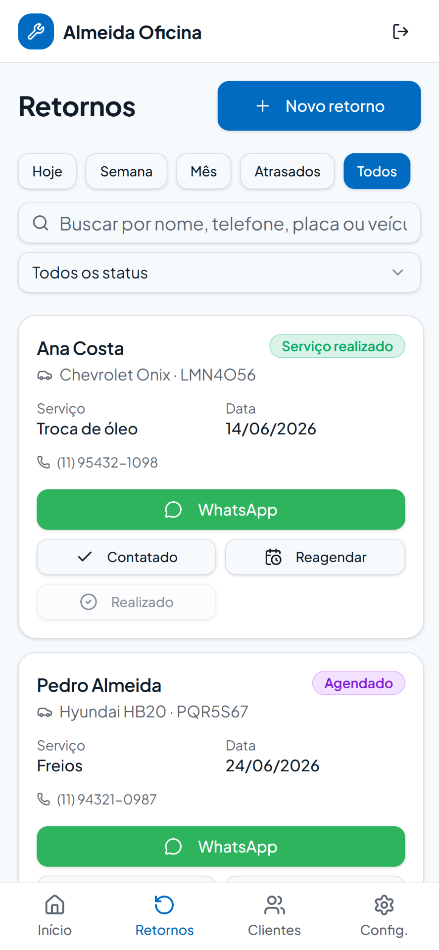 Lista de retornos — Recuperator